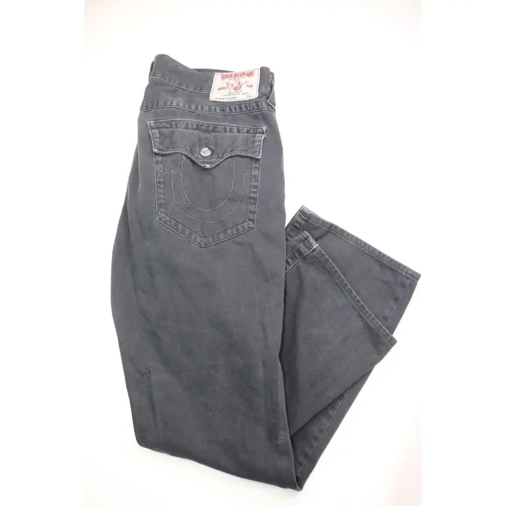True Religion Straight Leg with Flaps Distressed Men's Jeans - 39W x 34L - Black